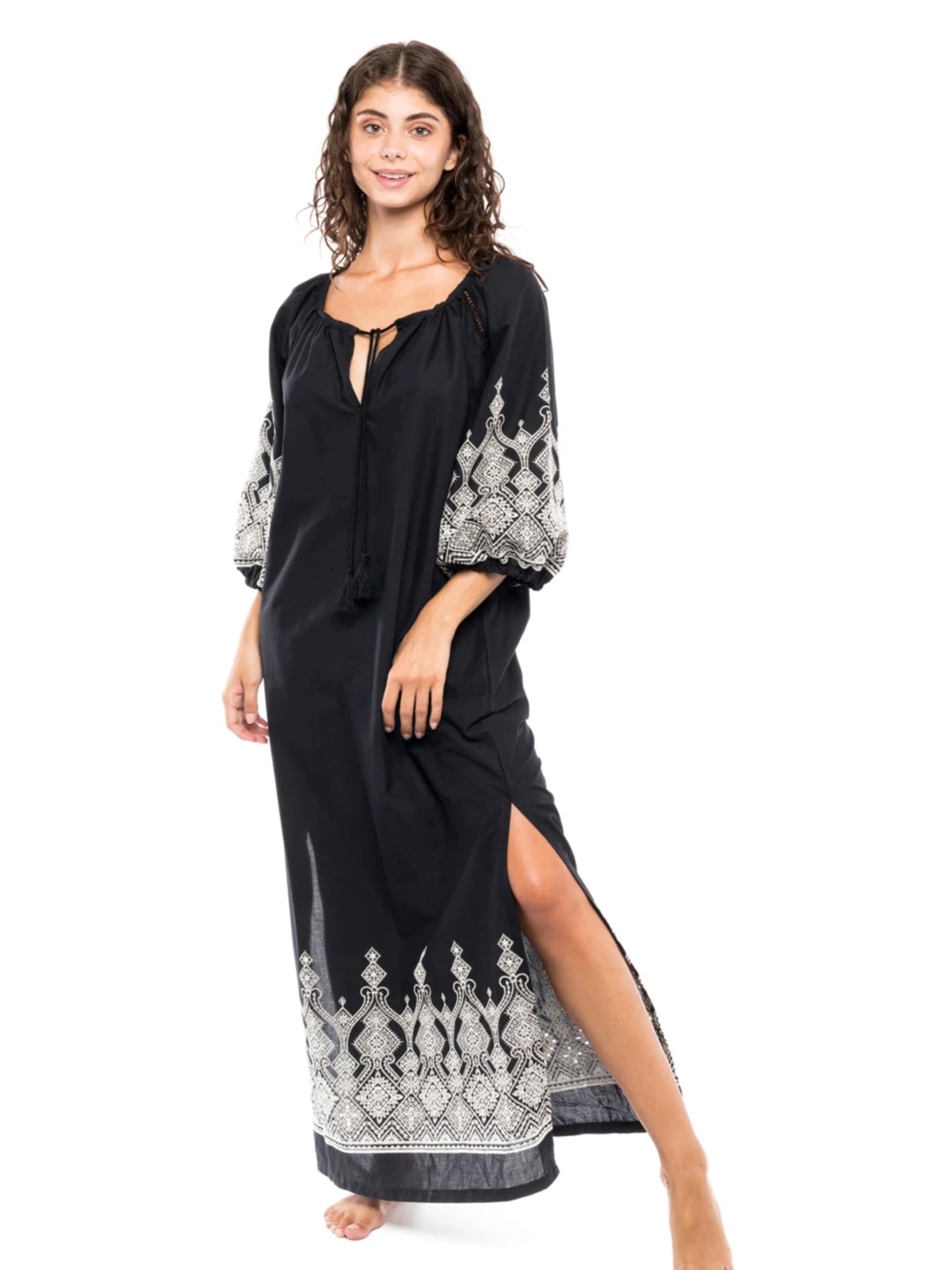 Pink Label Zomerjurk 'BEACHWEAR EMBROIDERY BLACK' in Zwart