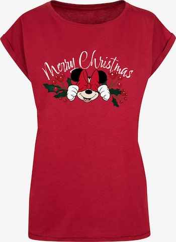 ABSOLUTE CULT Shirt 'Minnie Mouse - Christmas Holly' in Rood: voorkant