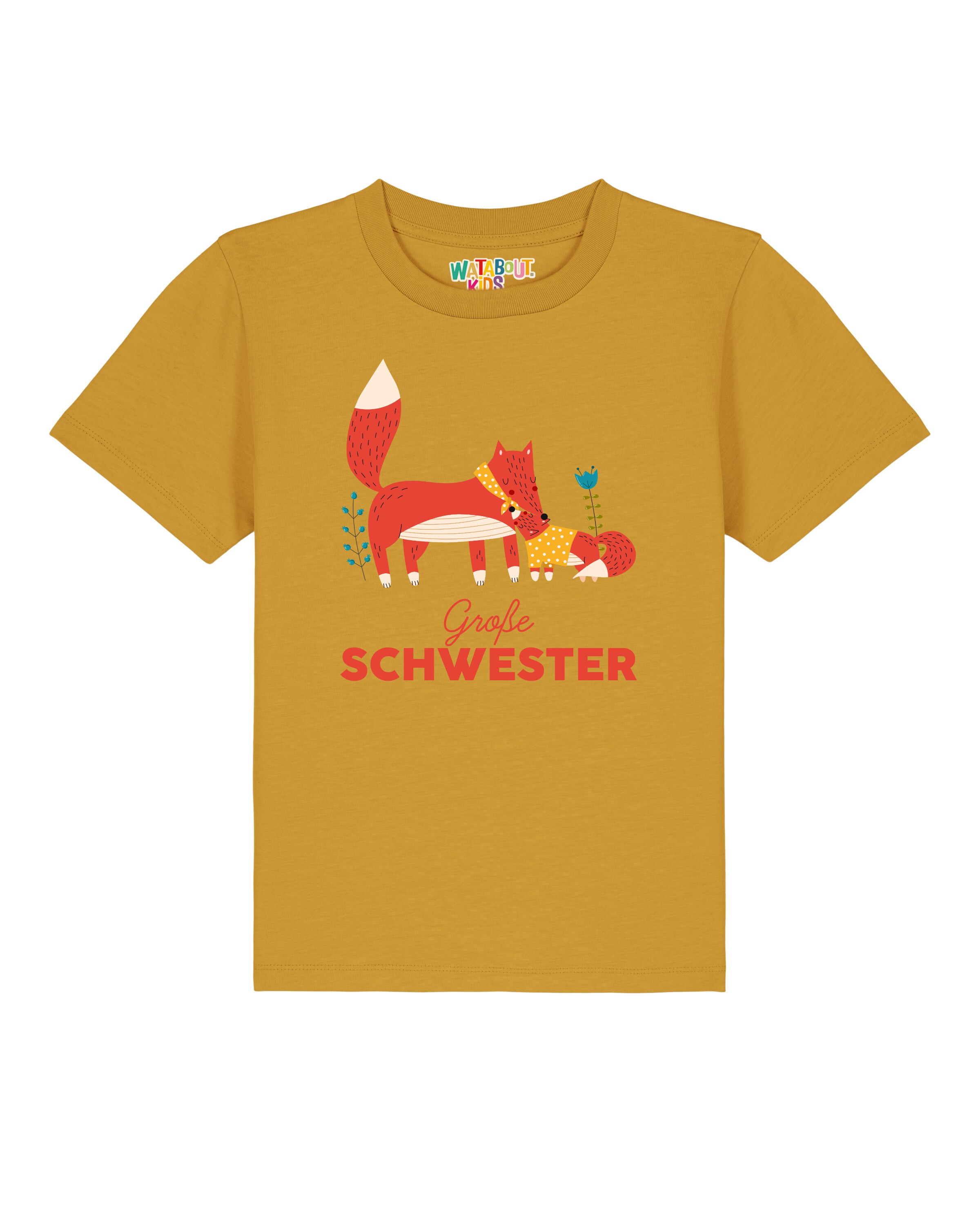 T-Shirt 'Fuchs Große Schwester' watabout.kids en jaune : devant