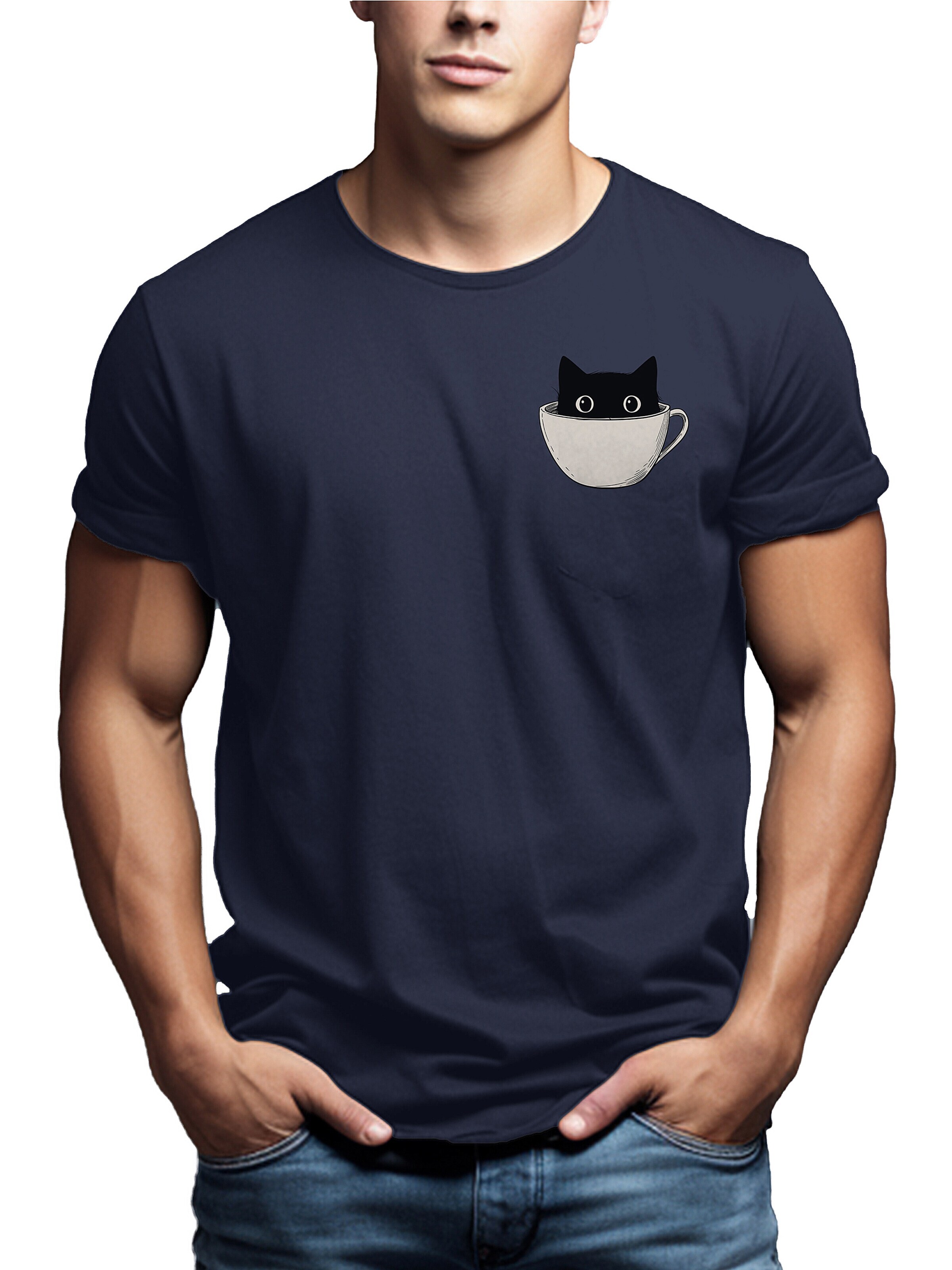 MAKAYA Shirt 'Cup Cat' in Blue