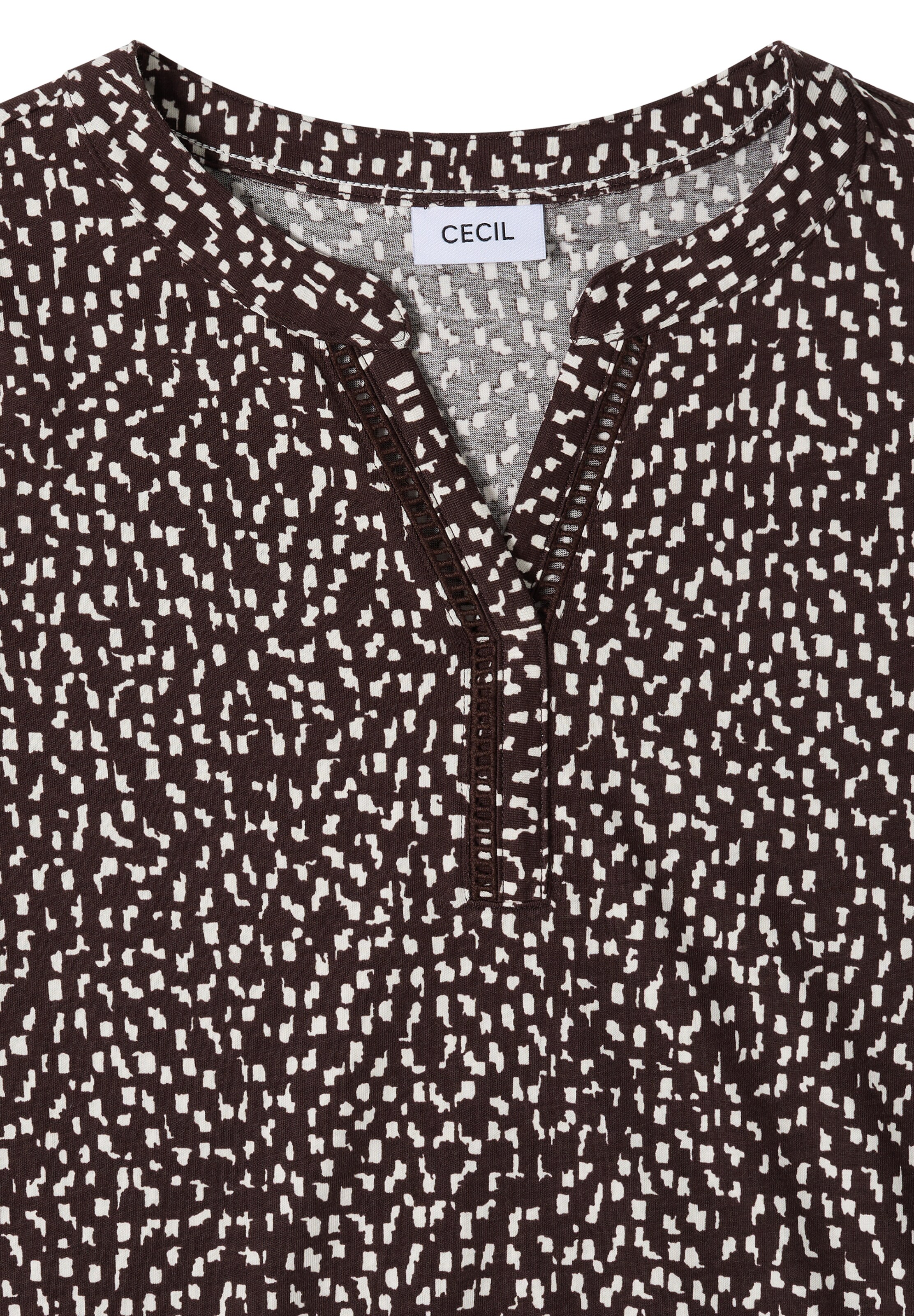 CECIL T-Shirt mit Split Neck und Print in Braun