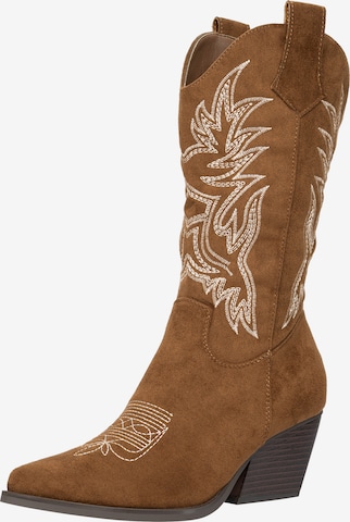 Salinyang Cowboy Boots in Brown: front