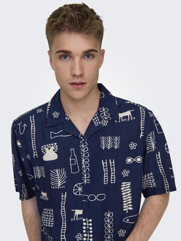 Only & Sons Regular fit Button Up Shirt 'ALVIN' in Blue