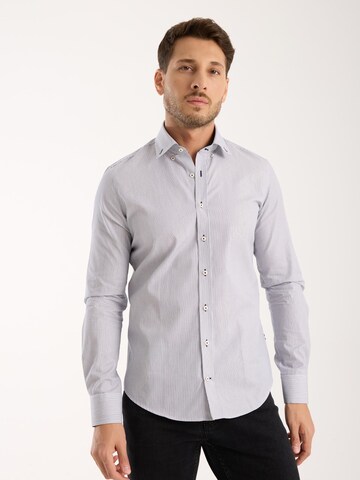Slim fit Camicia business 'Leonardo Sport Poplin Man Shirt White Blue' di 7Camicie in bianco: frontale
