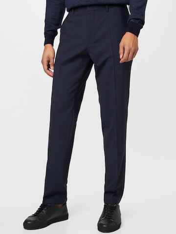 BOSS Regular Pleated Pants 'Lenon' in Blue: front