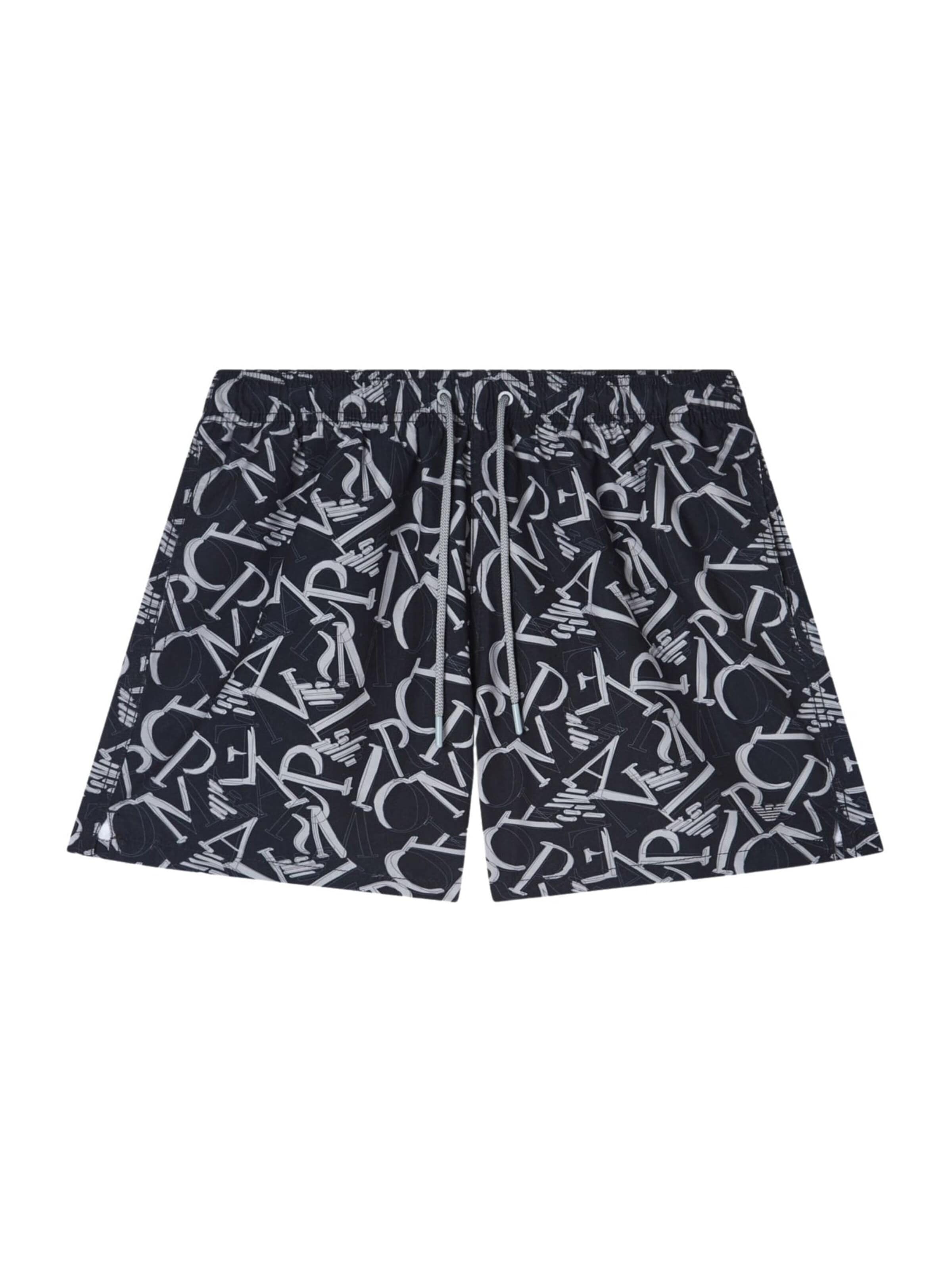 Emporio Armani - Bermudas 'Men's Swim Shorts All Over Logo Print' en negro: frente
