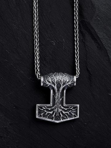 REYTEL - Pingente 'THOR'S HAMMER with TREE OF LIFE' em prata: frente