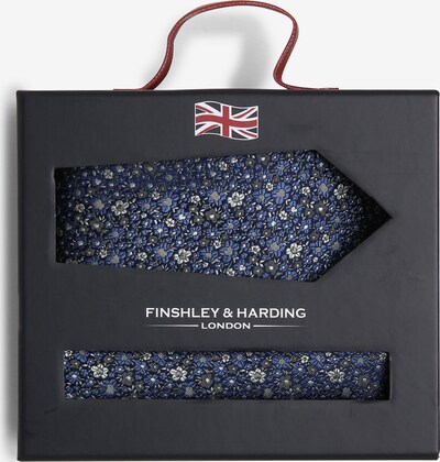 Finshley & Harding London Krawatte mit Einstecktuch in nachtblau / schwarz / weiß, Produktansicht