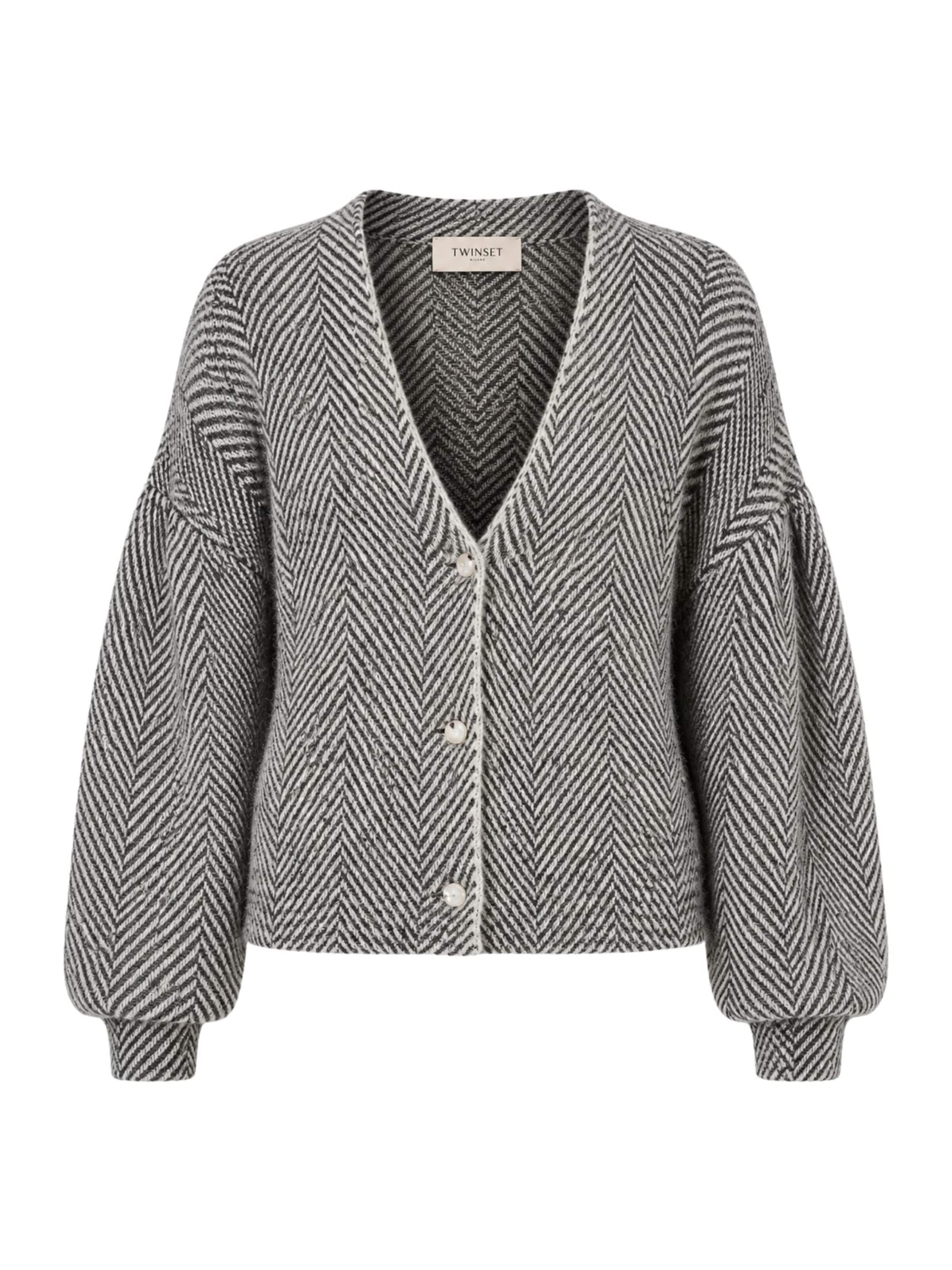 Twinset Knit Cardigan 'Chevron' in Grey: front
