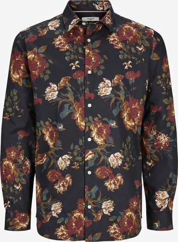 JACK & JONES Comfort fit Overhemd 'Nordic Flores' in Zwart: voorkant