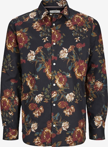 JACK & JONES Overhemd 'Nordic Flores' in Zwart: voorkant