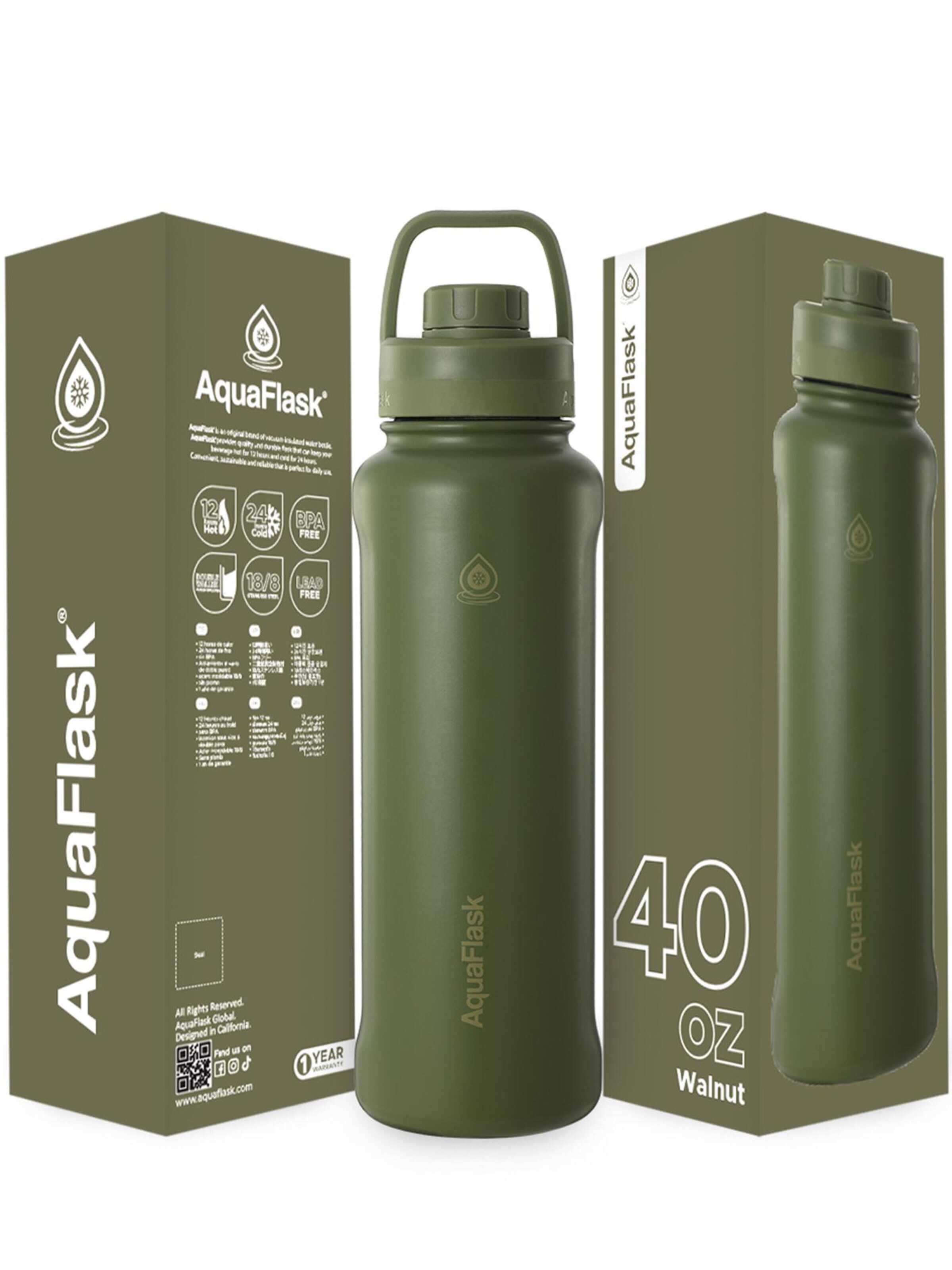 AquaFlask Láhev na vodu 'AquaFlask Termoláhev REGULAR+ 1,18l' – zelená