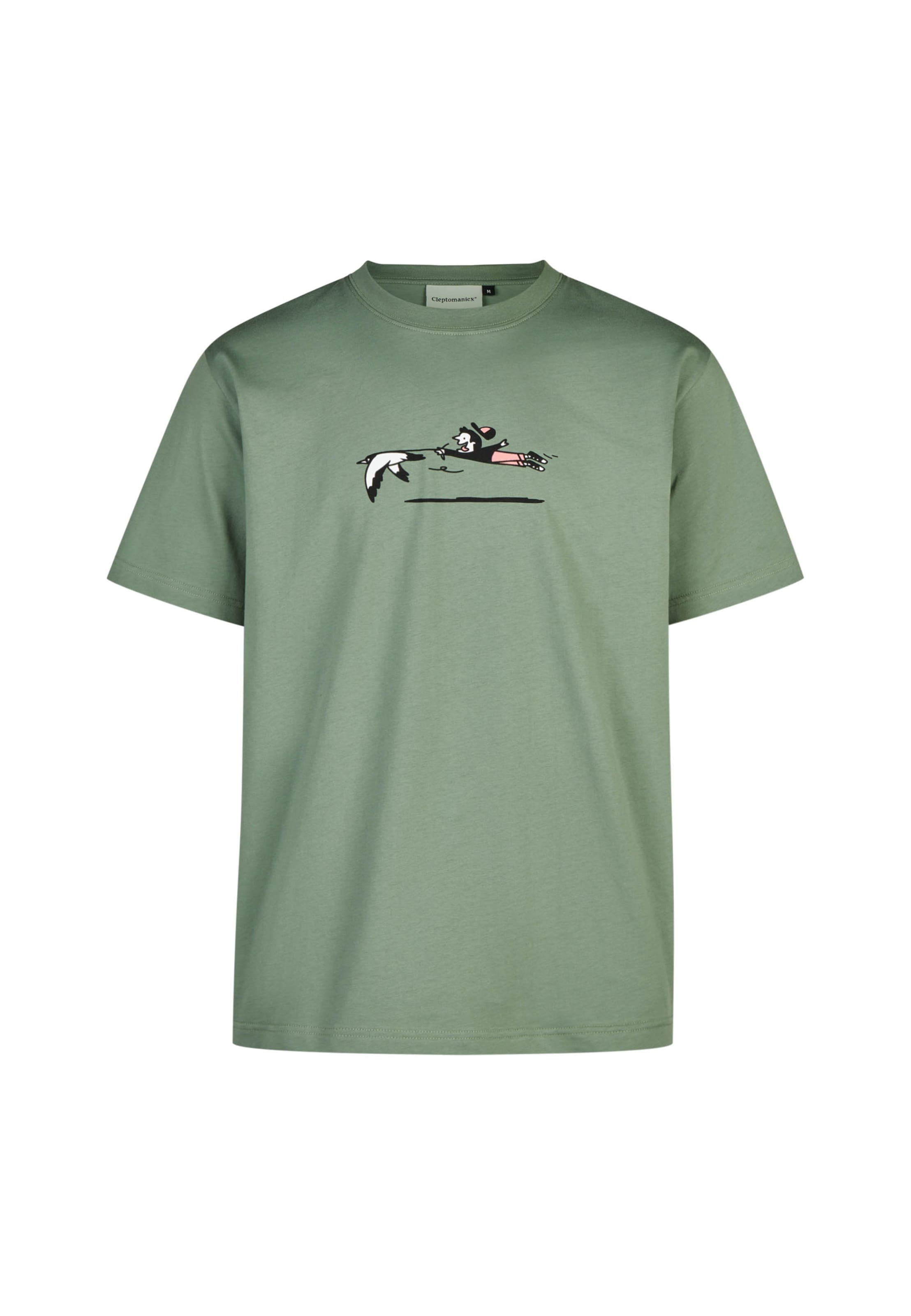 Cleptomanicx T-Shirt 'Walk the Gull' in Grün: Vorderseite
