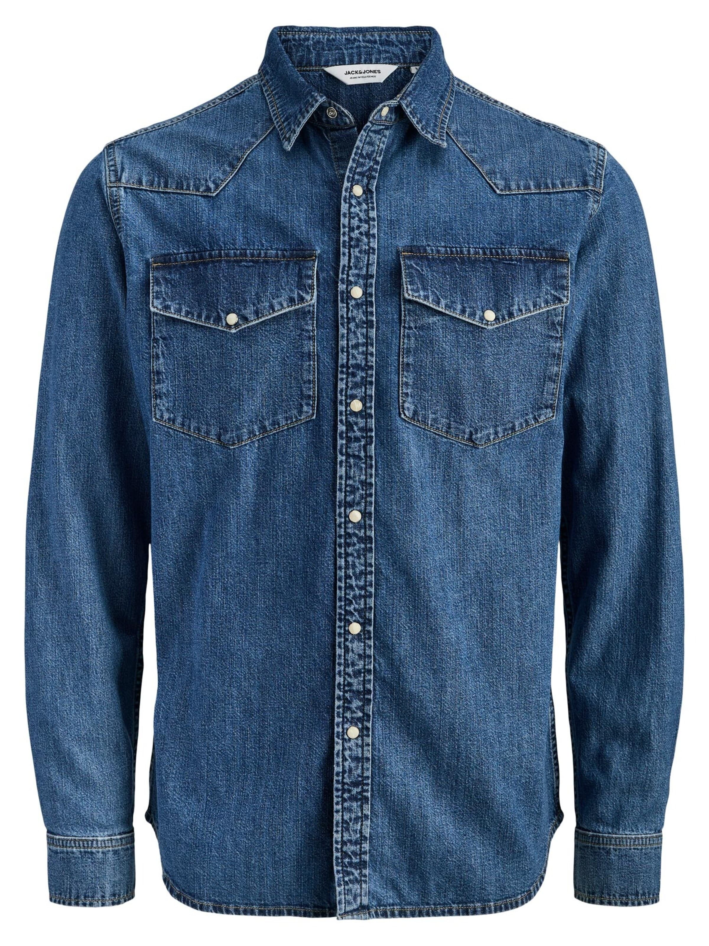 JACK & JONES Button Up Shirt 'Western' in Blue: front