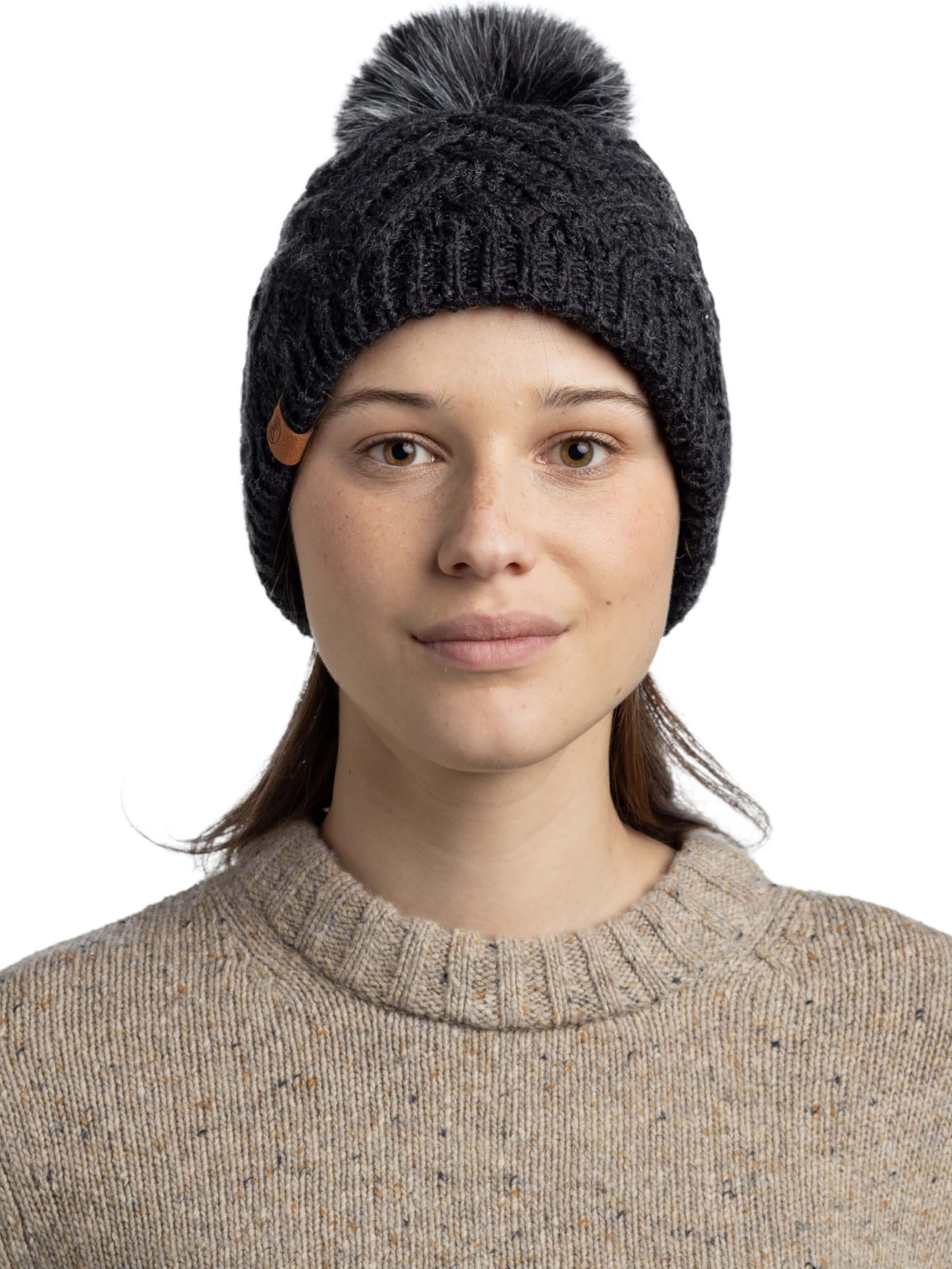 Bonnet 'Buff Knitted Fleece Caryn Beanie' BUFF en noir : devant