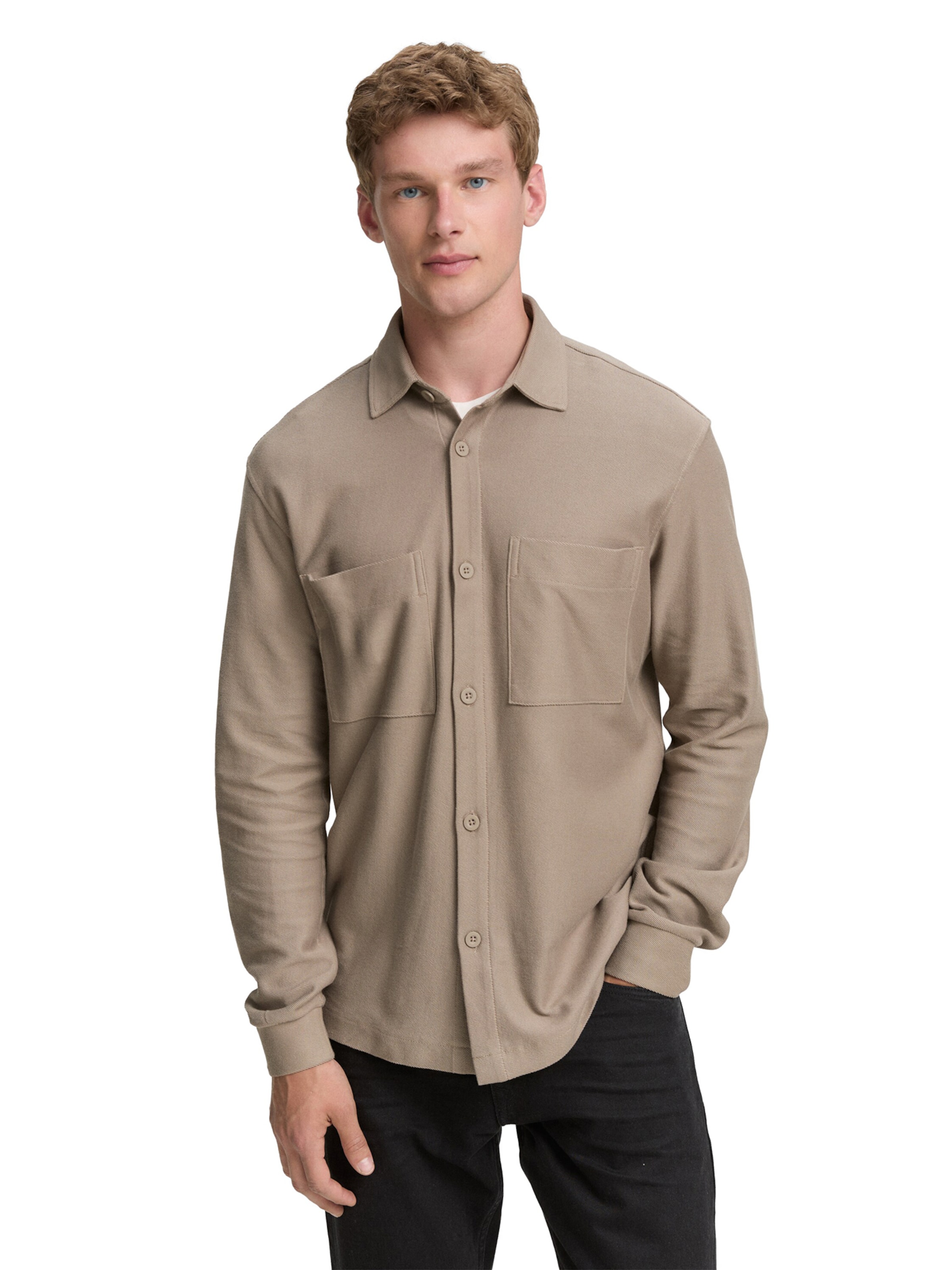 TOM TAILOR DENIM Regular fit Button Up Shirt in Beige: front