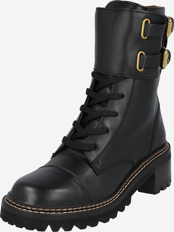 See by Chloé - Botines con cordones 'Mallory' en negro: frente