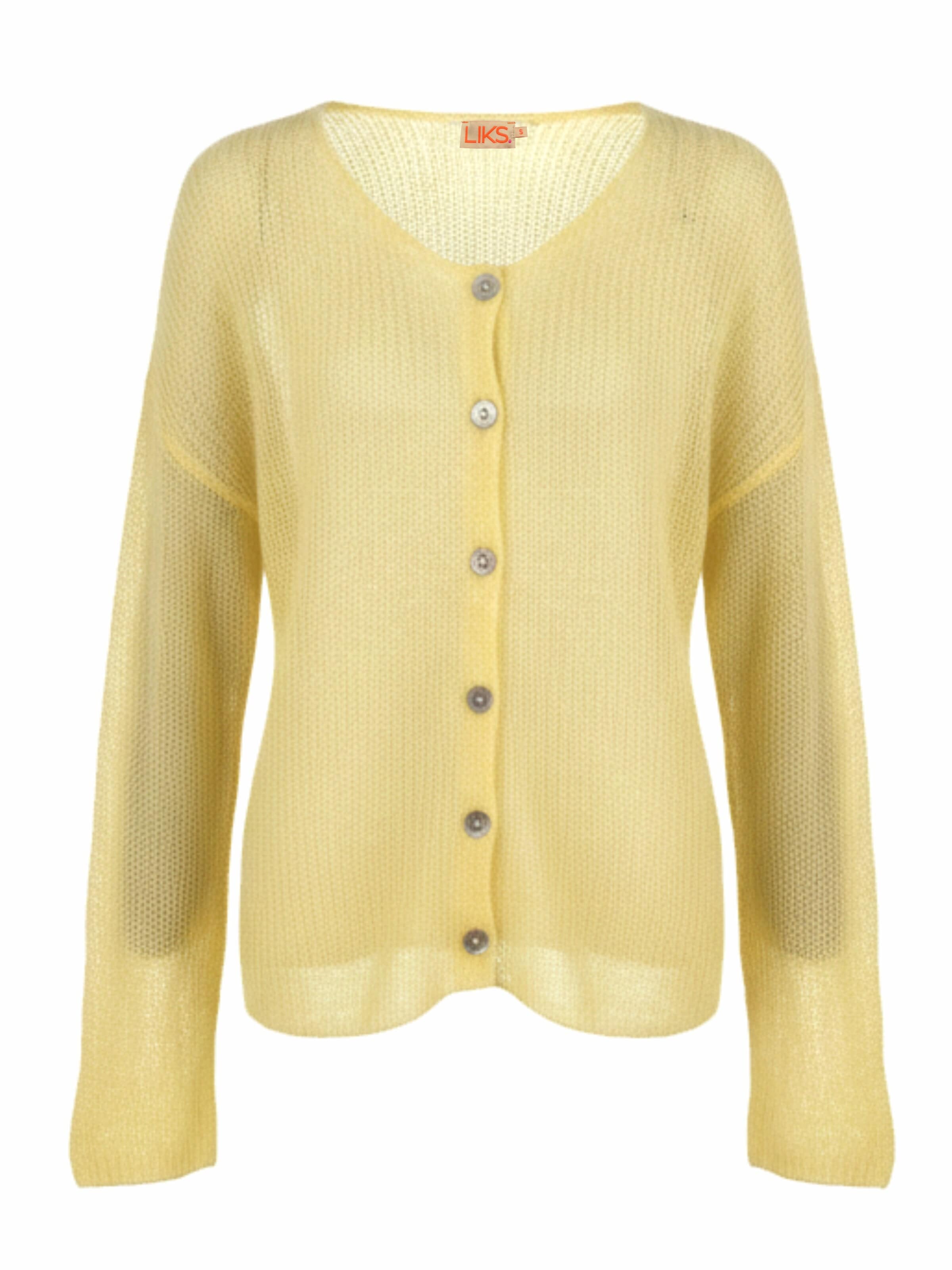 Cardigan 'Strickjacke leichte Rippenstruktur aus Alpaka-Woll-Mischung - BiancaC' LIKS. Munich en jaune : devant