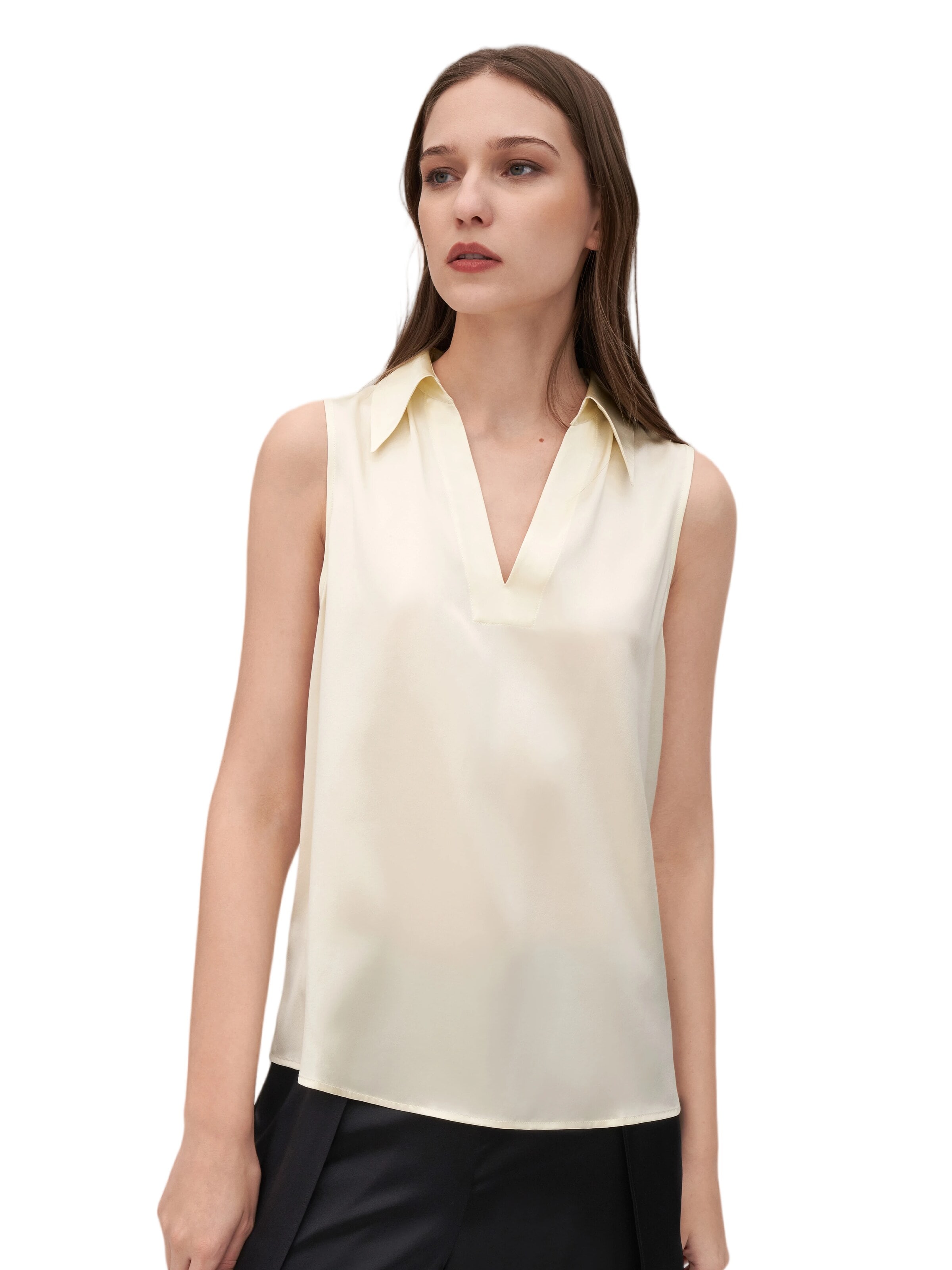 Lilysilk - Blusa 'Ärmelloses Seide Hemd mit V-Ausschnitt' en blanco