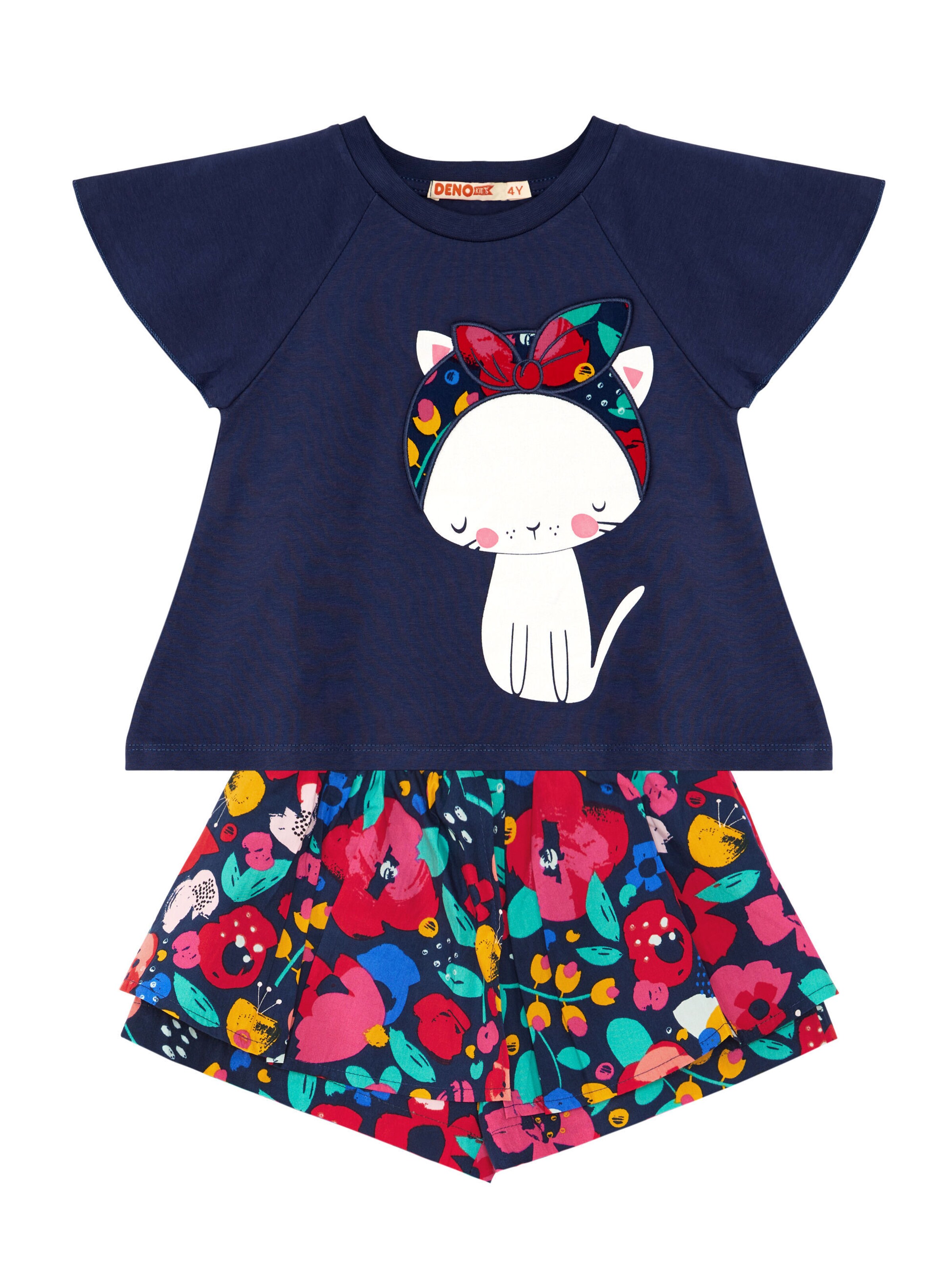 Denokids Set 'Cat & Flowers' in Mischfarben: Vorderseite