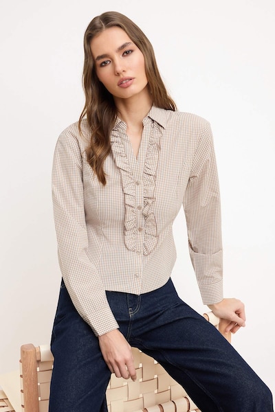 Trendyol Blusa en XS en marrón claro / blanco, Vista del producto
