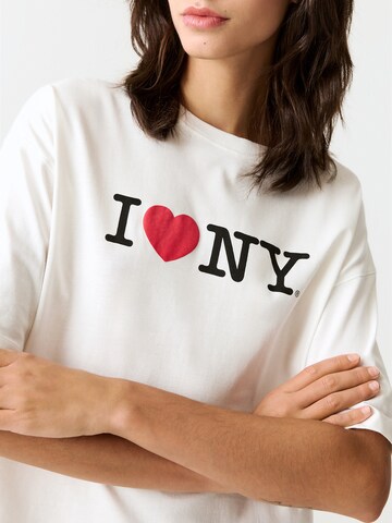Pull&Bear Koszulka 'I LOVE NY' w kolorze biały