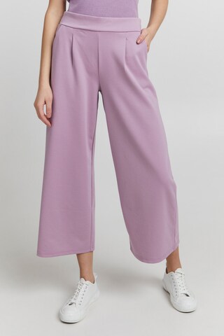 ICHI Wide leg Pleat-Front Pants 'Kate' in Purple: front