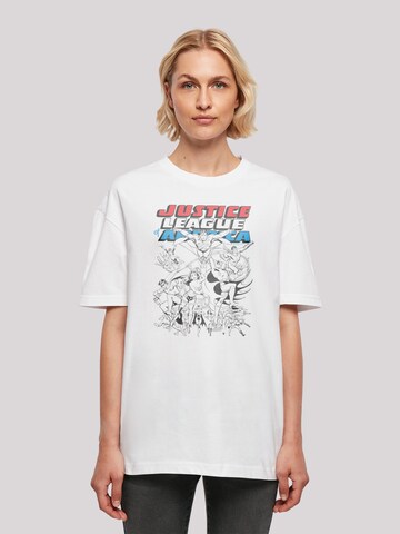 F4NT4STIC Oversized Shirt 'Justice League Mono Action Pose' in White: front