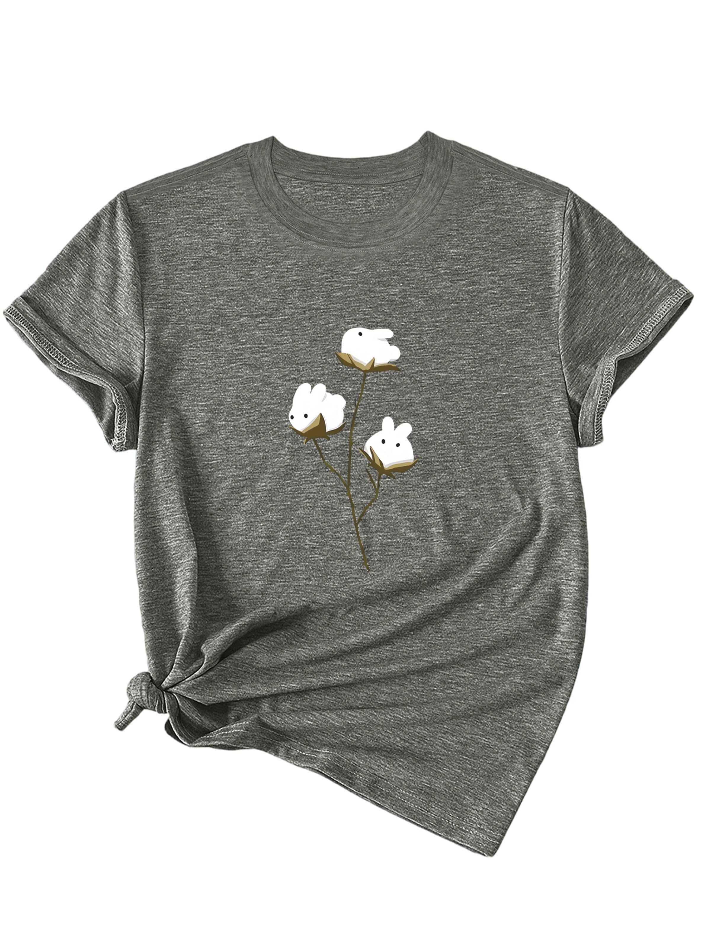 GORHEY Shirt 'Women's Summer Casual Color T-Shirt with Print' in Grey