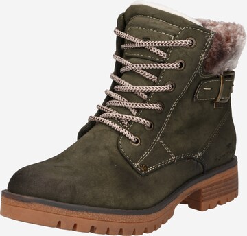 TOM TAILOR Lace-Up Ankle Boots in Green: front