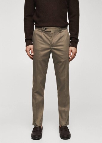 MANGO MAN Slim fit Pleat-Front Pants 'Juno' in Brown: front