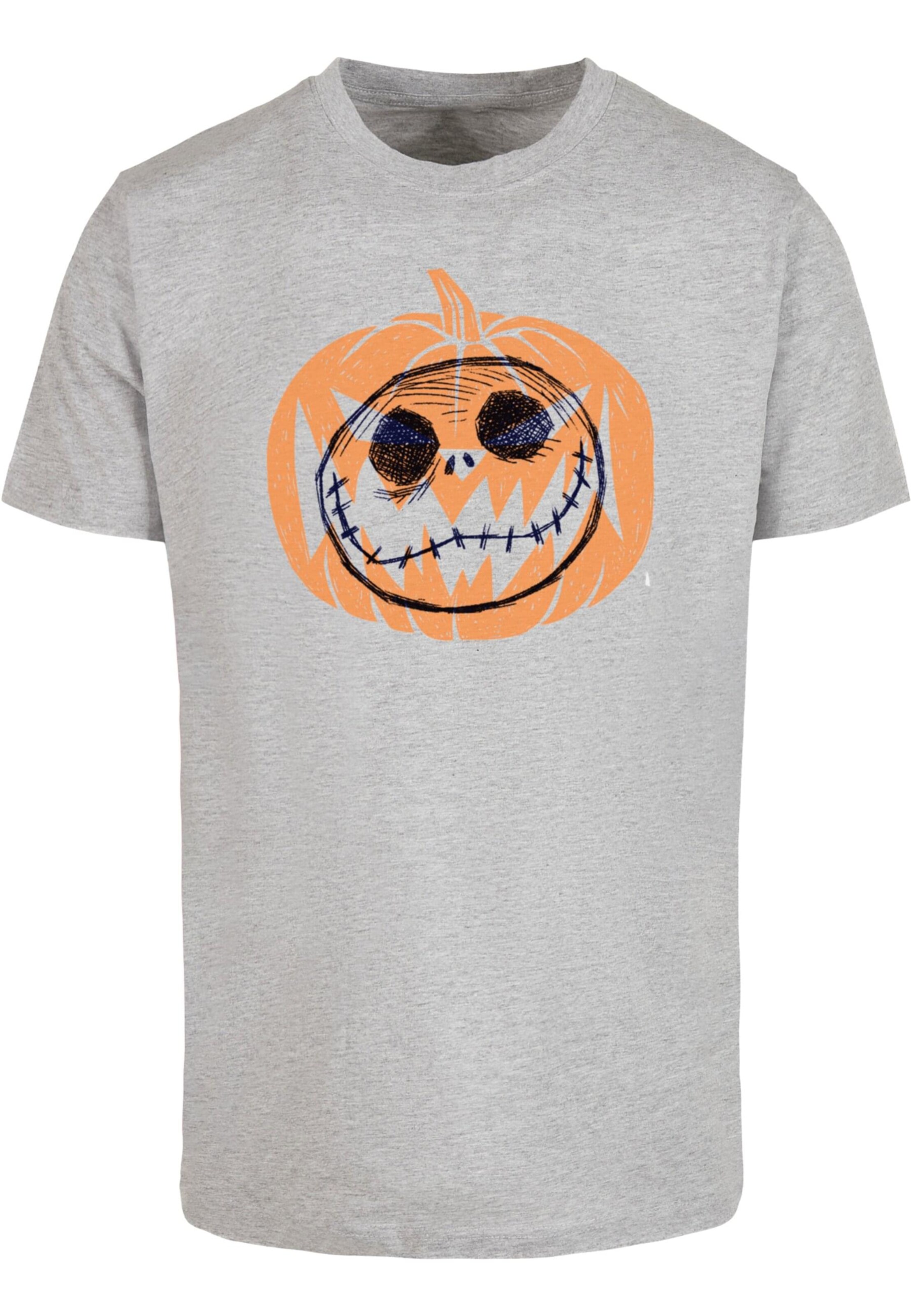 ABSOLUTE CULT Shirt 'The Nightmare Before Christmas - Pumkin Head' in Grijs: voorkant