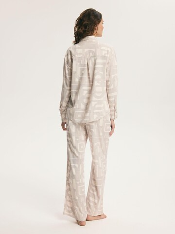 ESOTIQ - Pijama 'Pyjama Set bequem weich Viskose langärmlig Hemdkragen Muster Mosaic' en beige