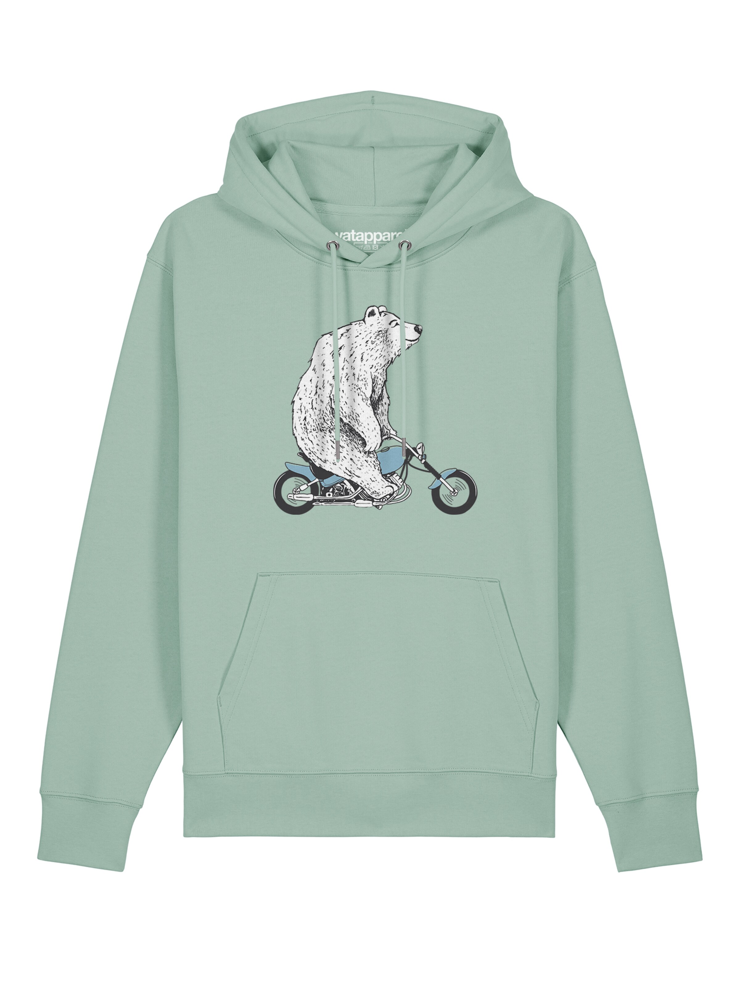 Felpa 'Bär auf Bike' di Watapparel in verde: frontale
