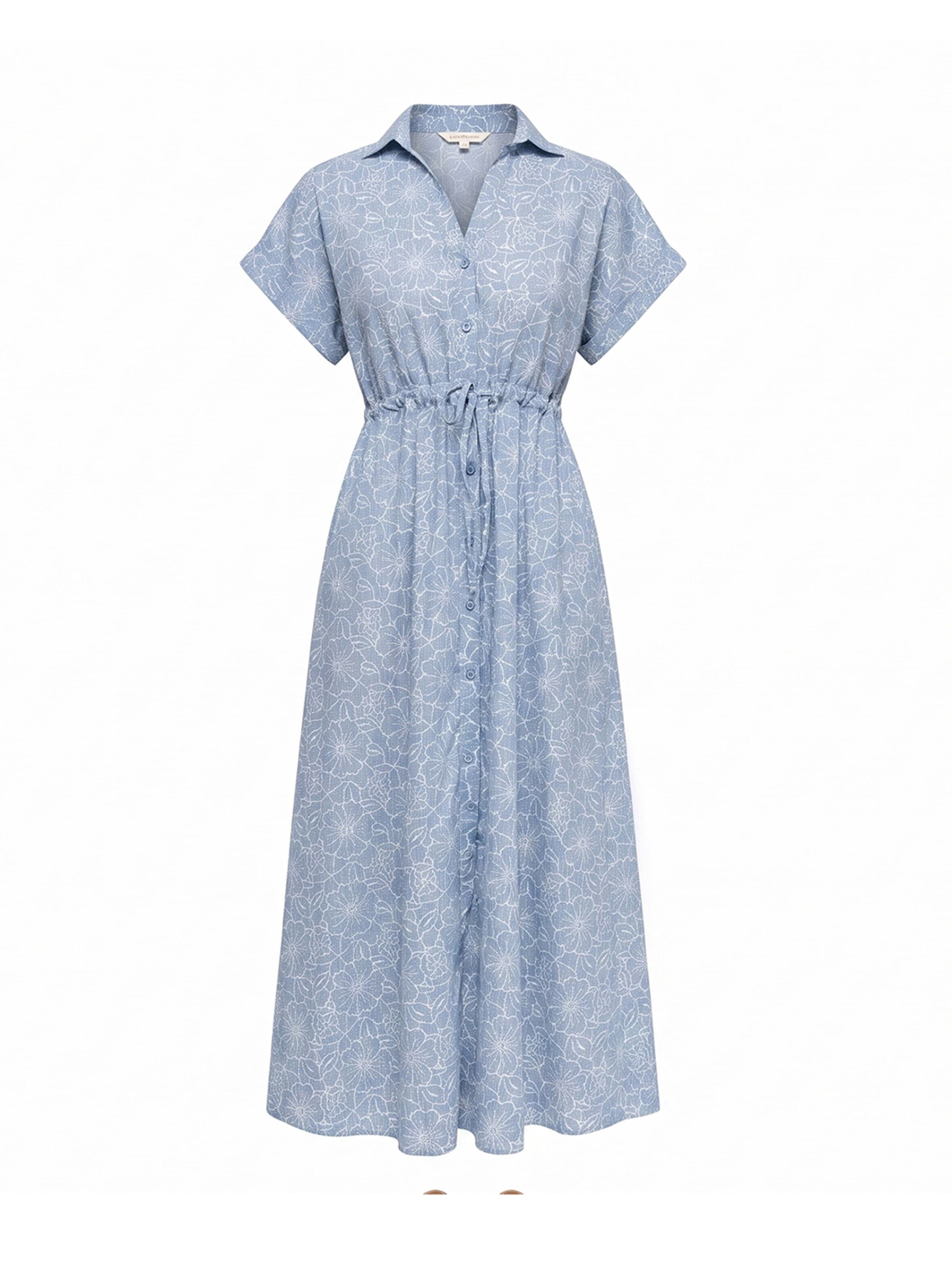 Tantra Shirt Dress 'vestido midi camisero bordado de manga corta con cintura fruncida' in Blue: front