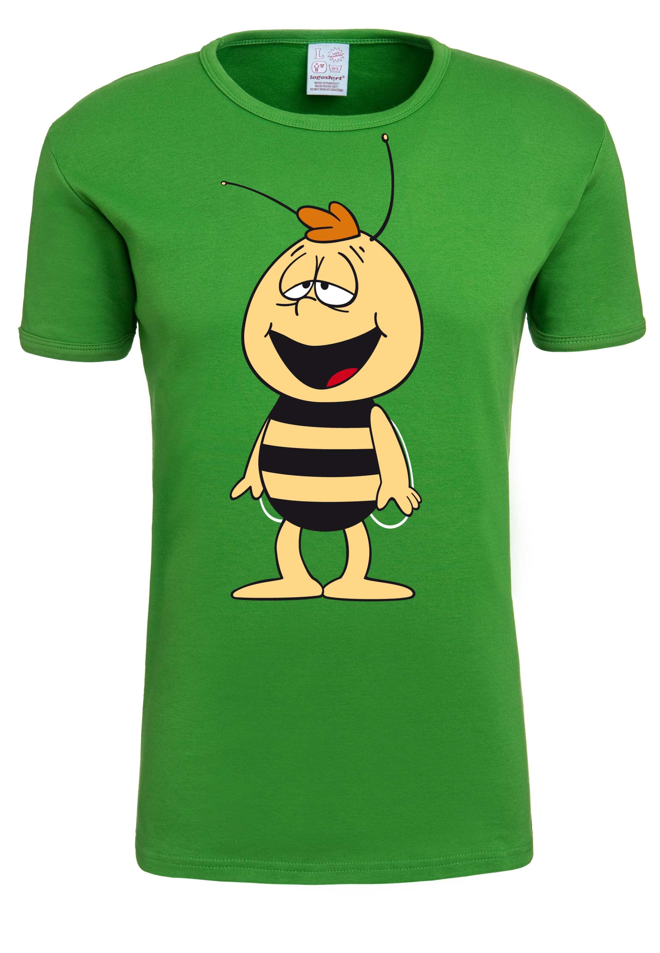 LOGOSHIRT Shirt 'Die Biene Maja - Willi' in Green: front