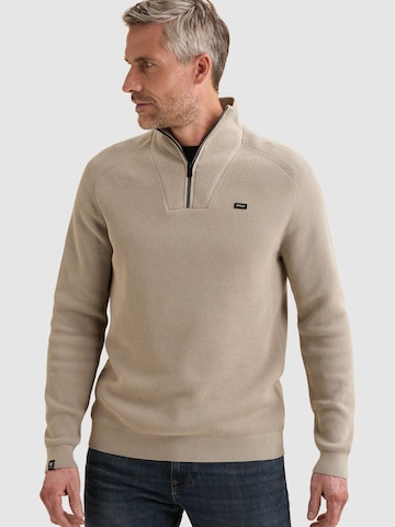 Pullover 'Pullover with half-zip and allover rib texture' di VANGUARD in beige: frontale