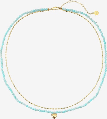 Collana 'Aquamarine Heart Charm Layered Bead' di Hey Happiness in oro: frontale