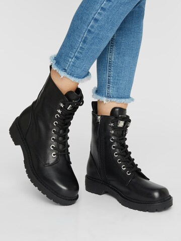 GUESS Lace-Up Ankle Boots in Black: front