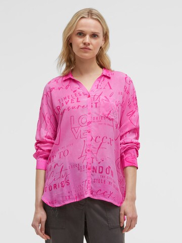 Soccx Fließende Langarmbluse mit All Over Print in Pink: Vorderseite