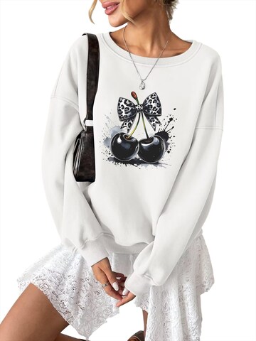 GORHEY Sweatshirt 'Women's Pullover with Cherry Print, Loose Fleece Pullover for Autumn/Winter' in White: front