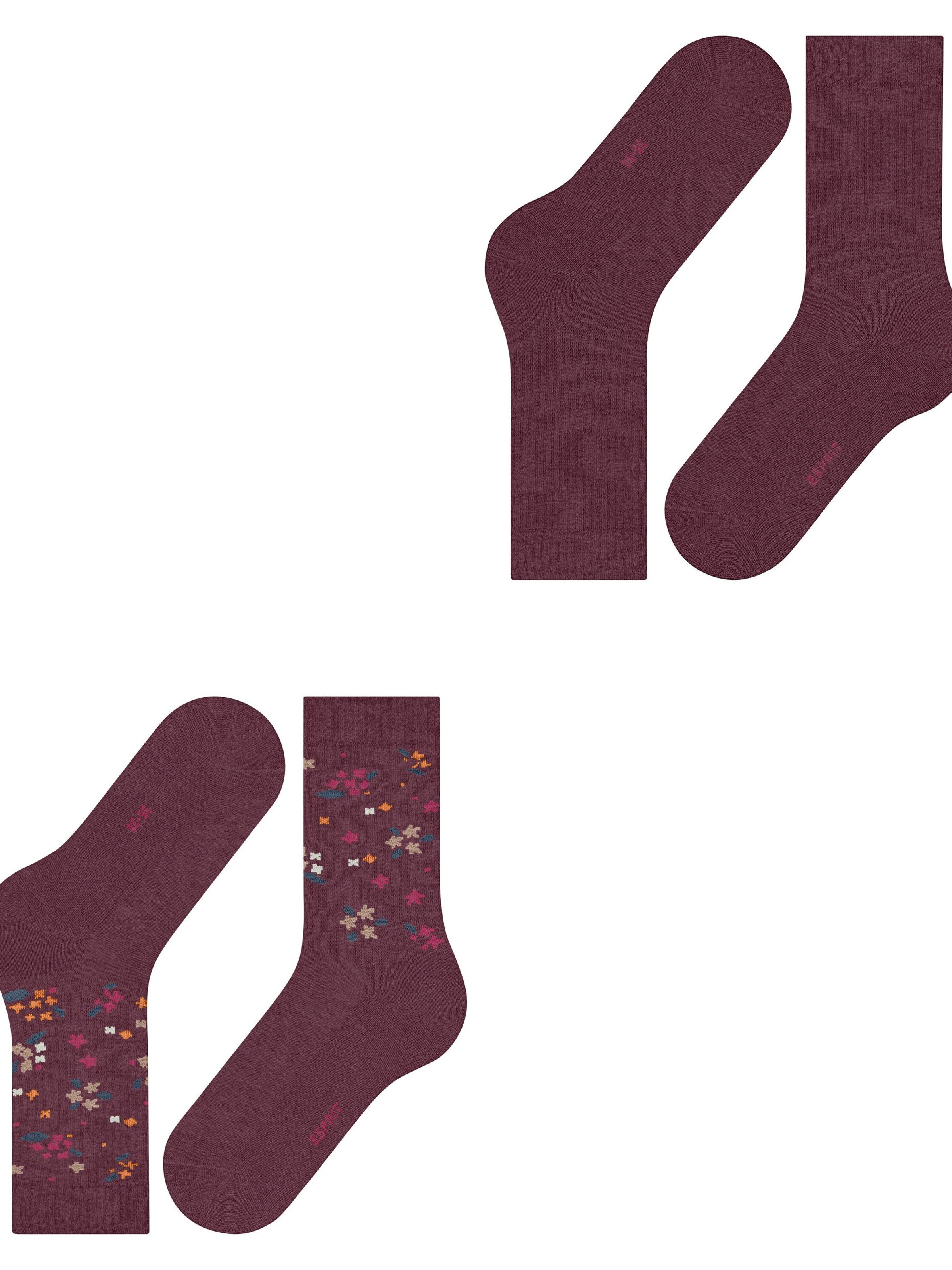 ESPRIT Socks 'Flower Rib 2-Pack' in Red