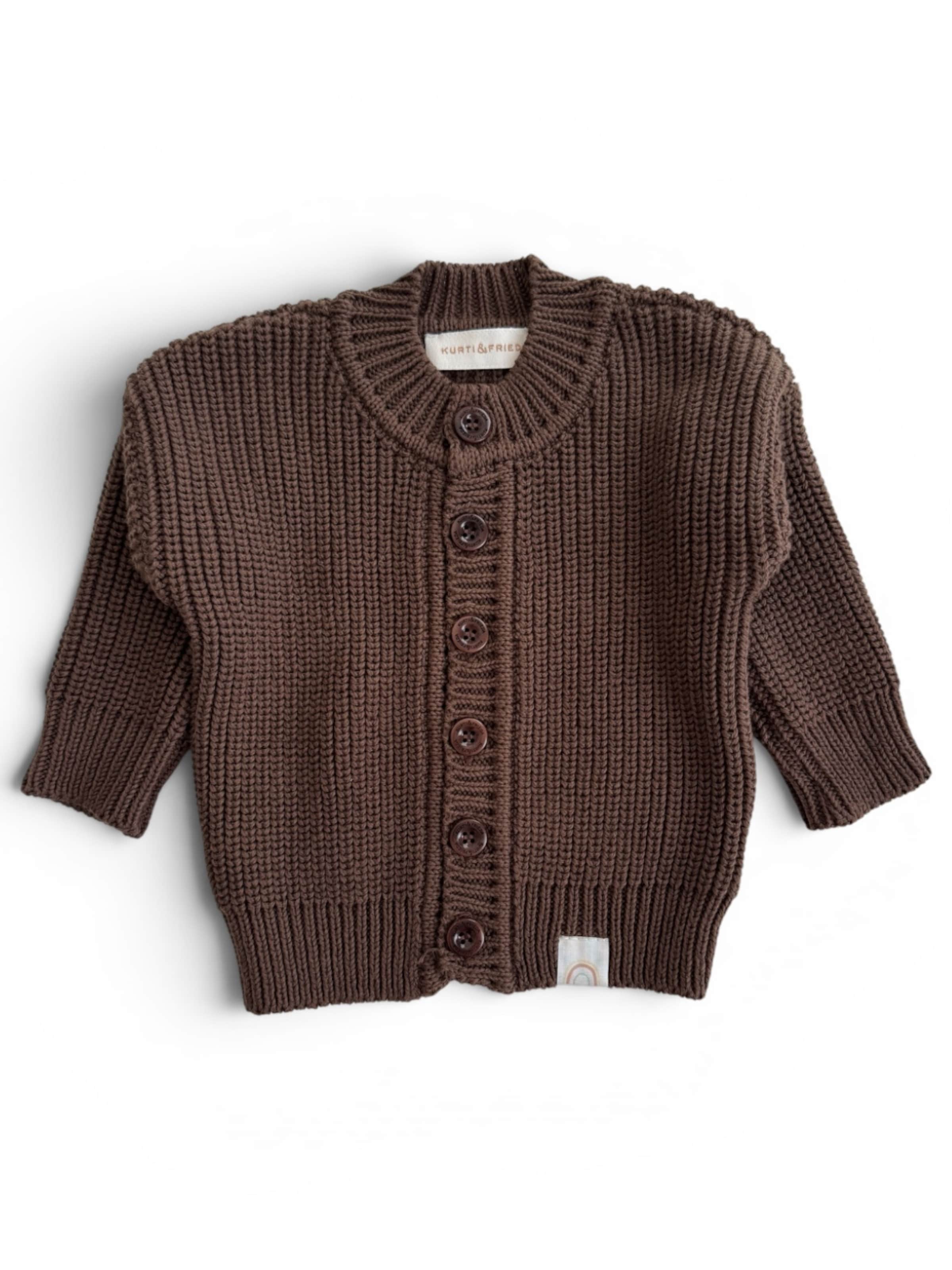 KURTI & FRIEDA Knit Cardigan 'Chunky Knit' in Brown: front