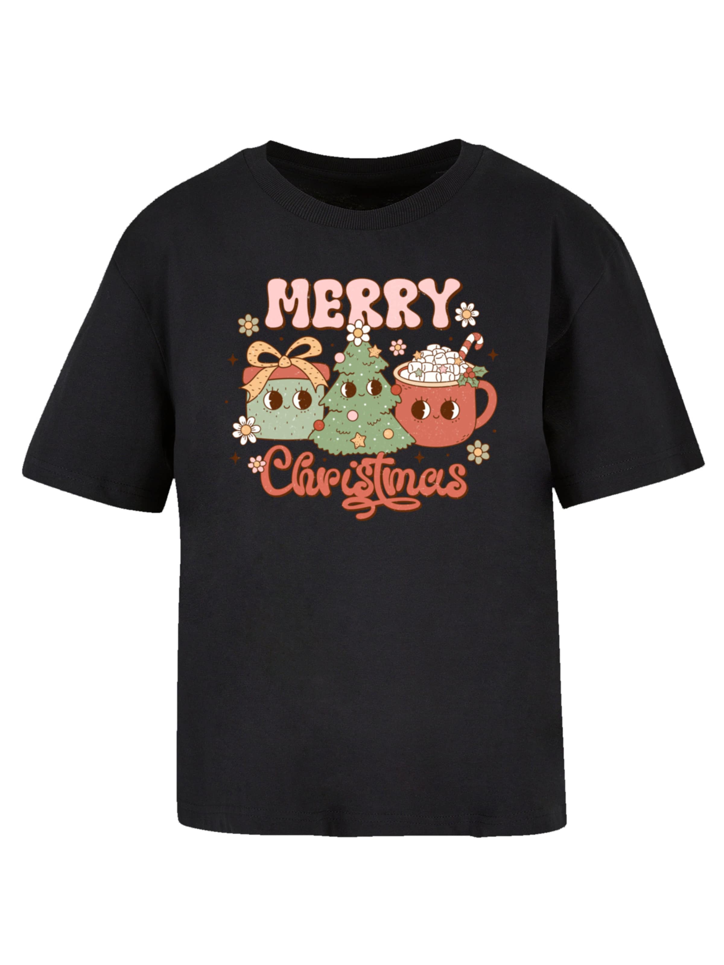 F4NT4STIC Shirt 'Merry Christmas Cozy And Cute ' in Schwarz: Vorderseite