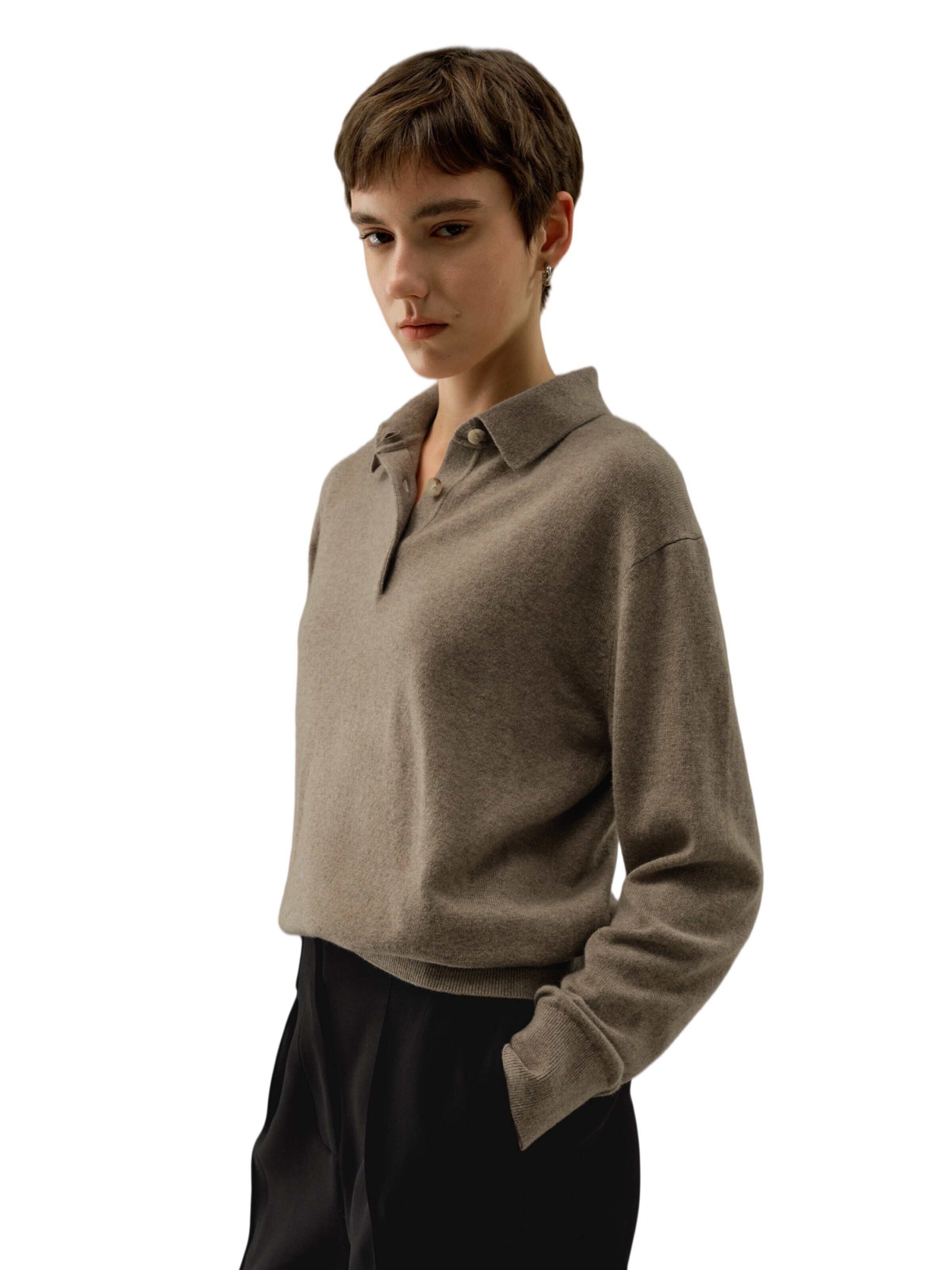 Lilysilk - Jersey 'Baby-Kaschmir Poloshirt' en marrón