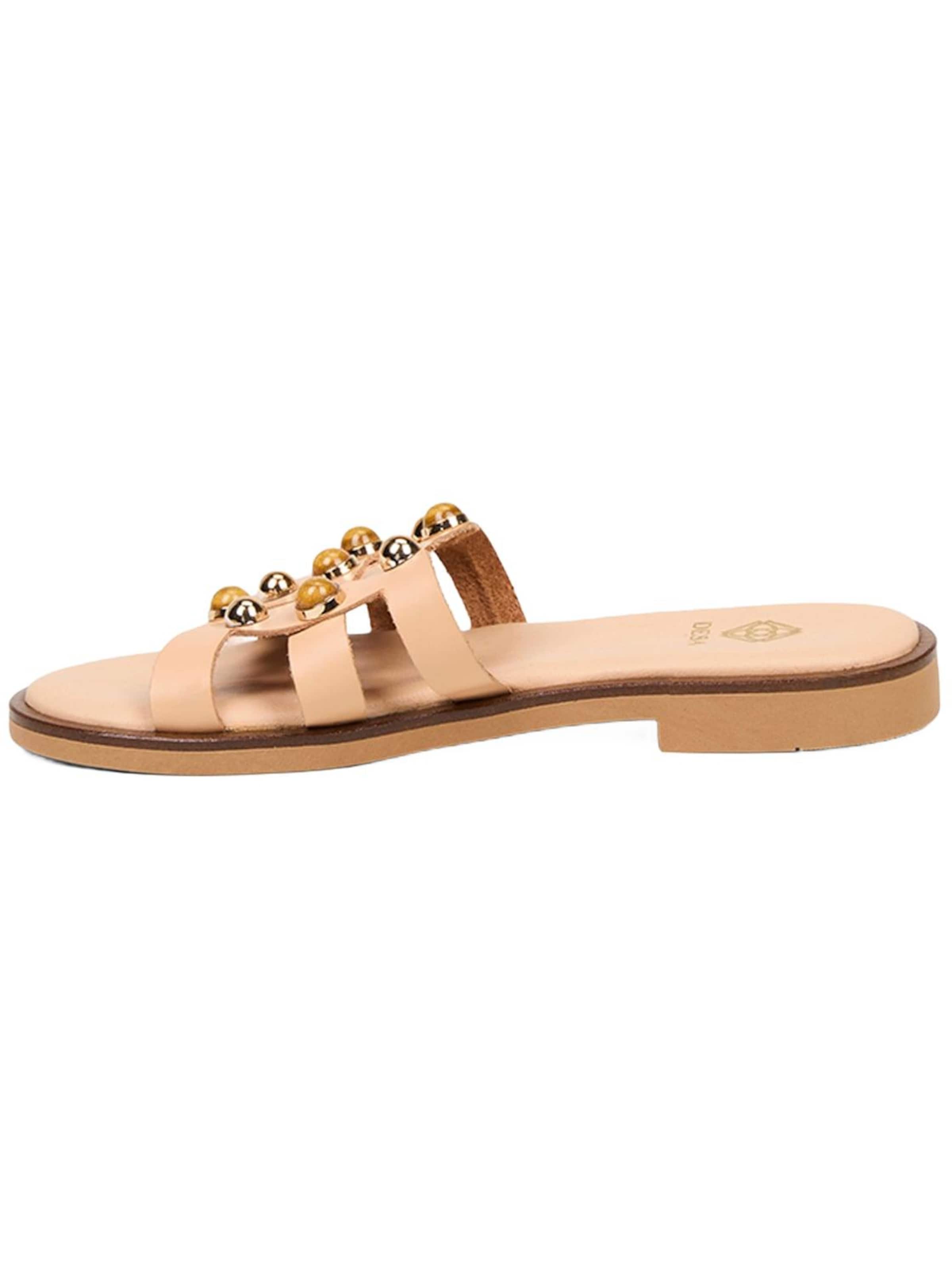Mule 'DESA Damen-Ledersandalen mit Perlenbesatz' Desa en beige