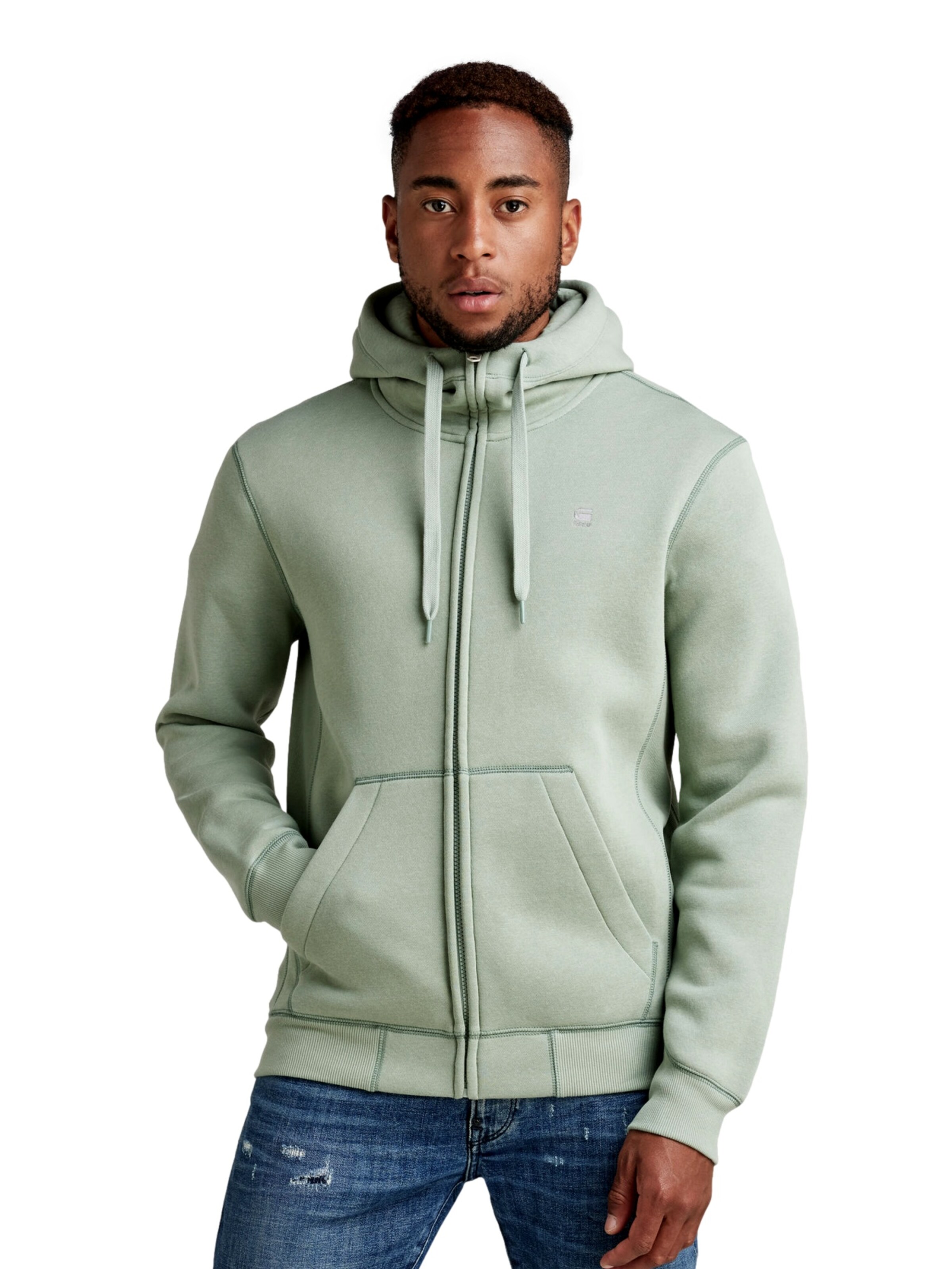 G-STAR Sweatvest in Groen: voorkant