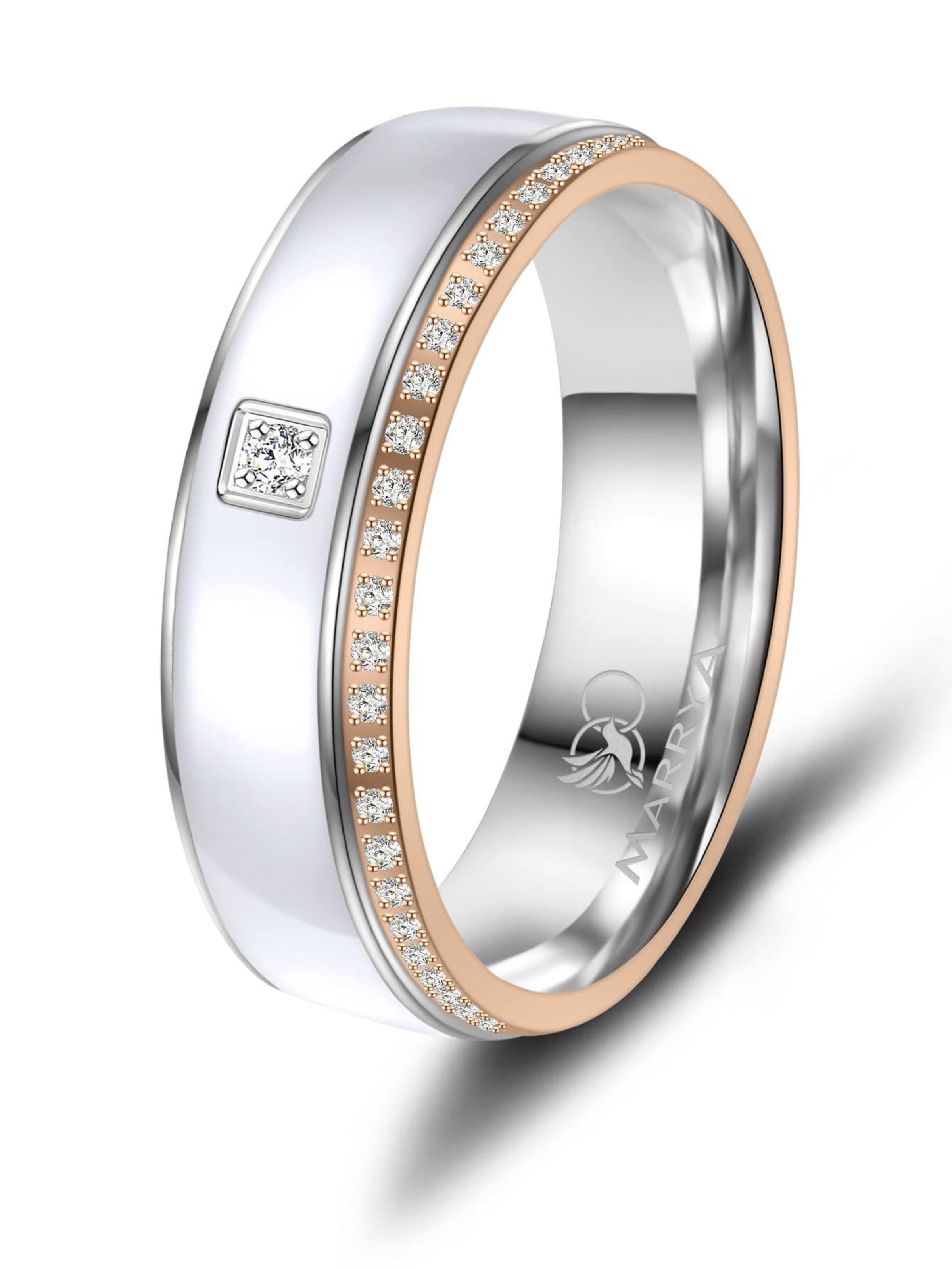 MARRYA Ring 'MARRYA ES-41 Ehering aus Edelstahl & Emaille-Weis & Ros' in White: front