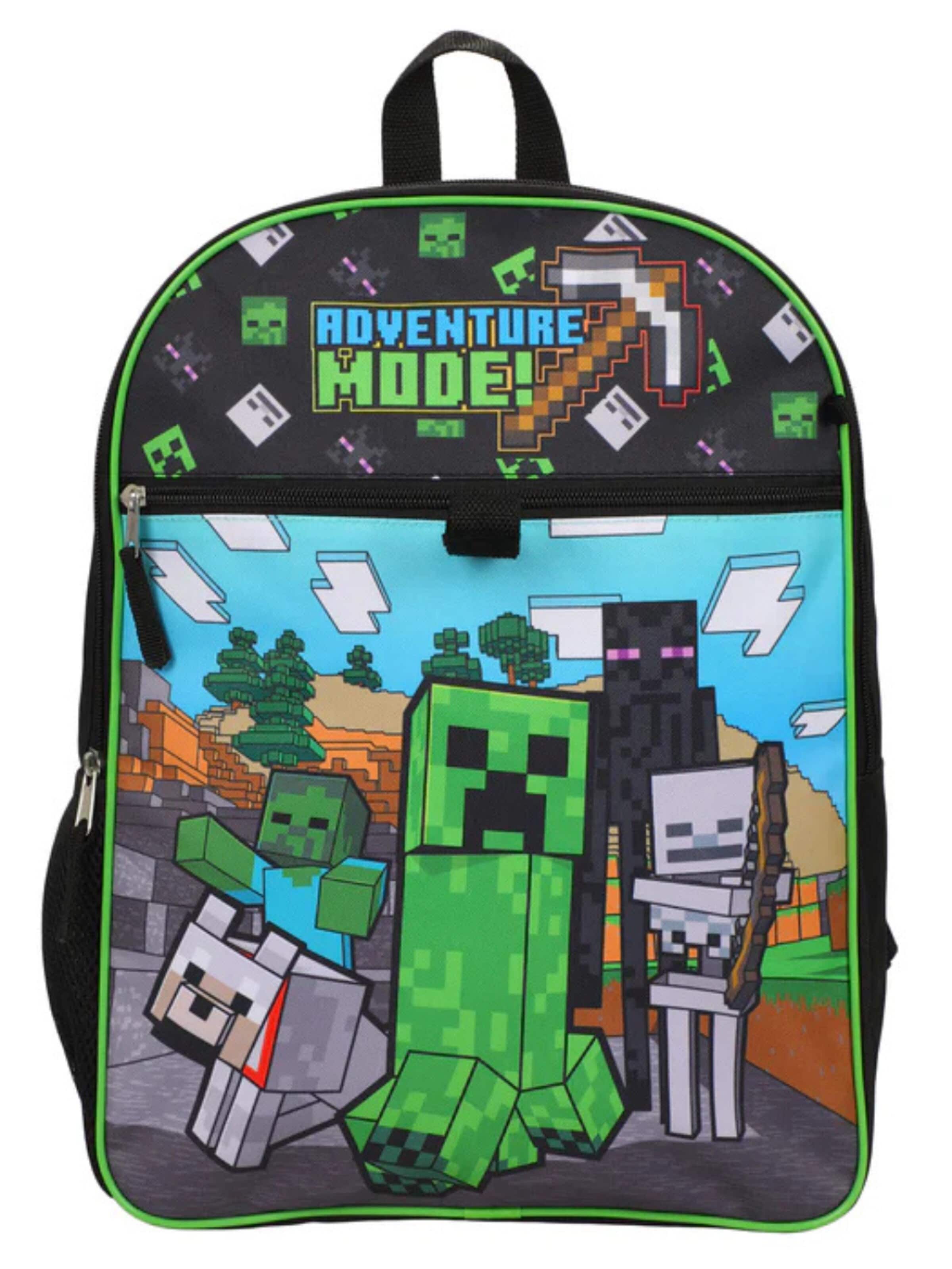 Minecraft Rugzak 'Minecraft Backpack Kids Set – Creeper – Black/Green – School Bag with Lunchbox, Pencil Case & Keychain' in Groen
