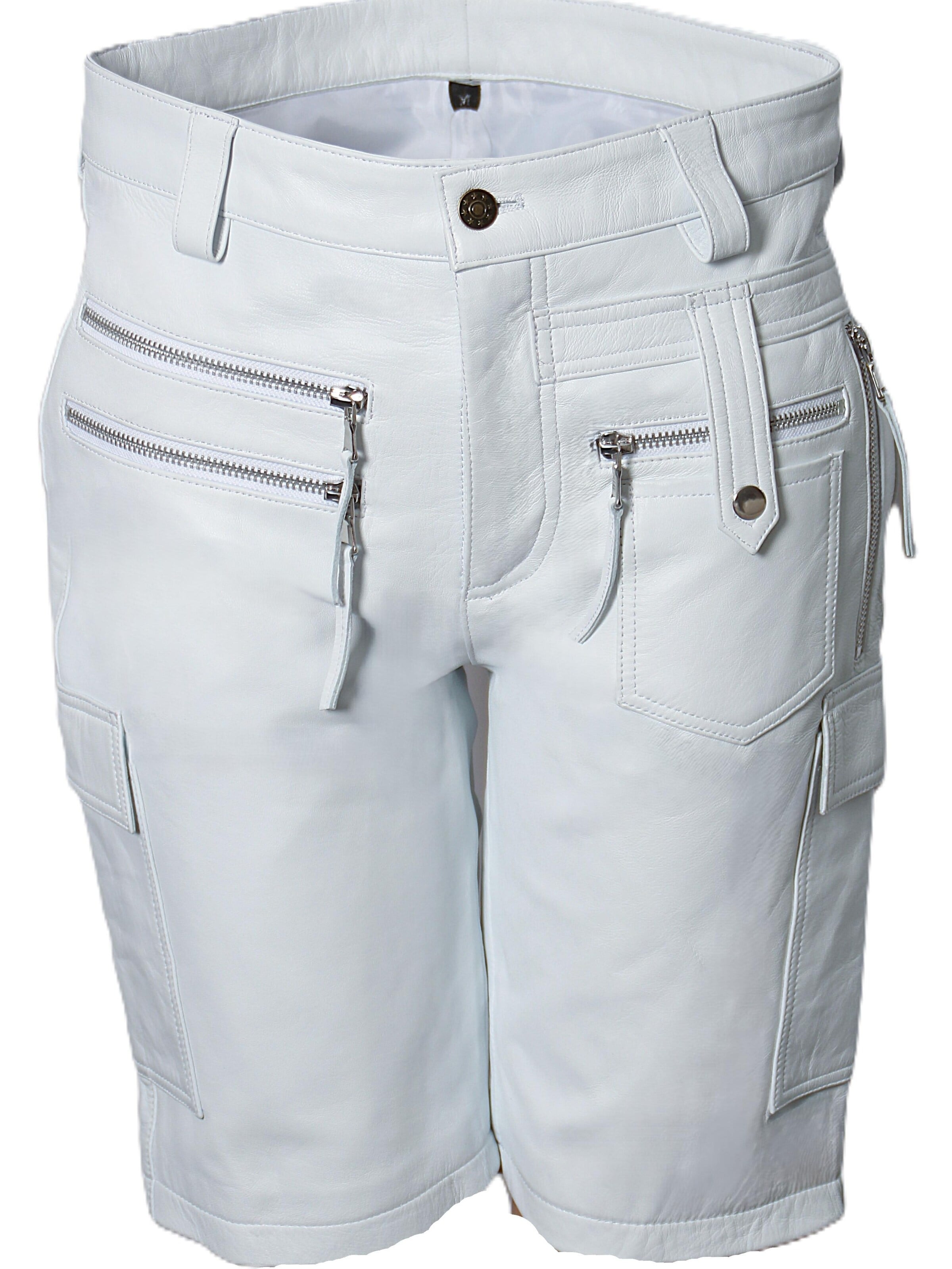 Be  Noble Regular Cargohose 'Leder-Shorts als knielange Cargo Lederhose'‌‌‌ in Weiß: Vorderseite